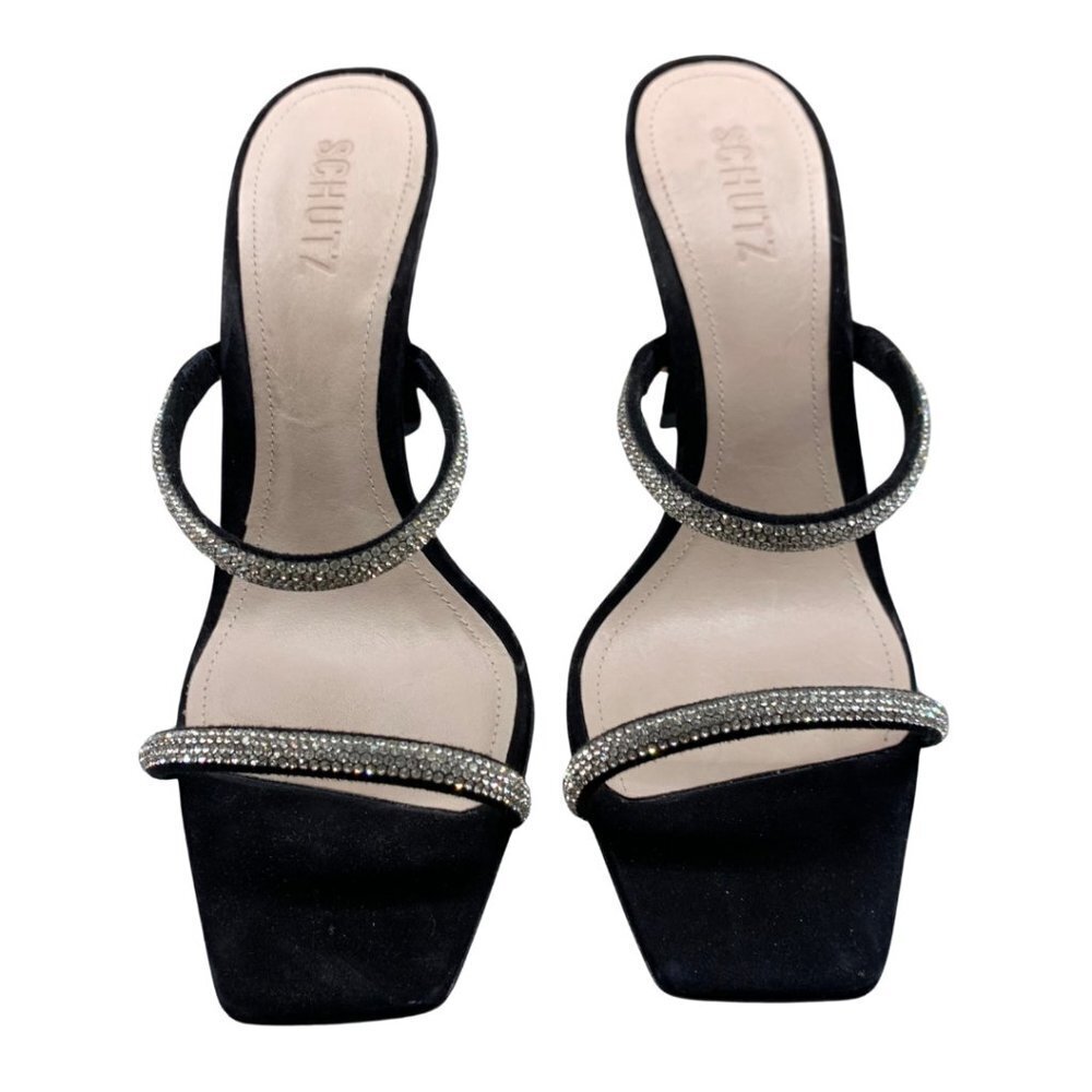 Schultz Black Crystal Suede Taliah Slip On High Heel Sandals Womens Size 9.5